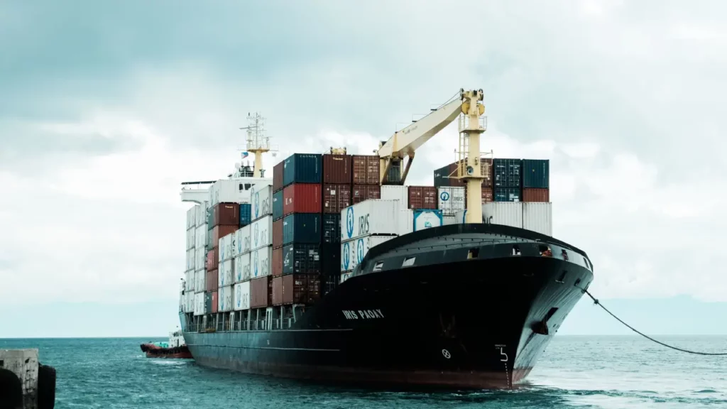 Sea freight containers at Georgian Black Sea port for international cargo
